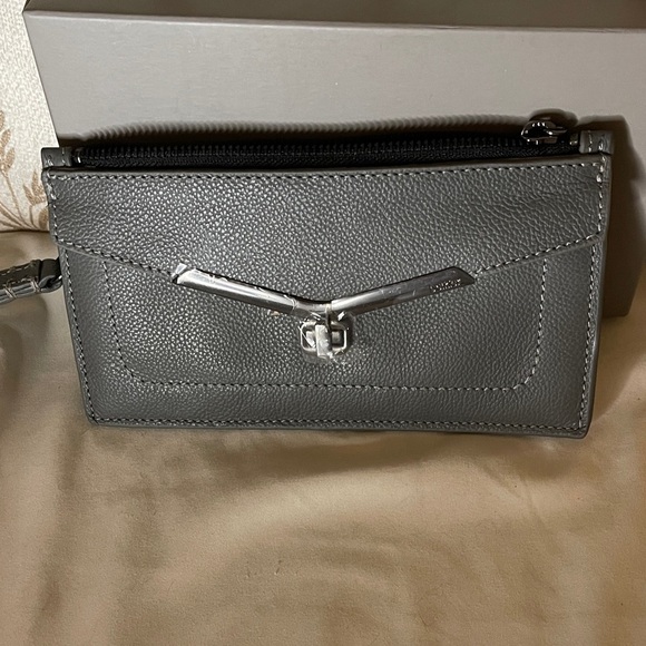 Botkier NY Valentina Charcoal Leather Wristlet Clutch with Silver Detail Botkier